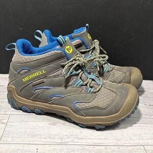 Merrell Waterproof Hiking Boots Grey Blue Neon Yellow Youth 1.5M MK262305